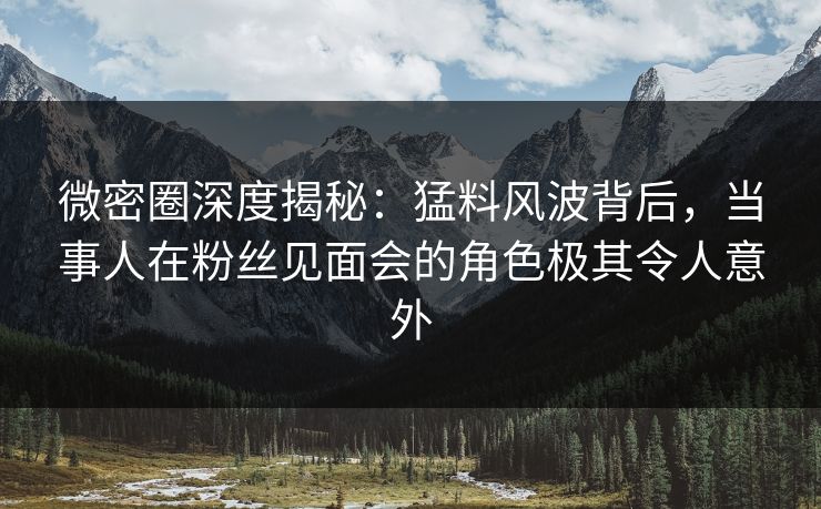 微密圈深度揭秘：猛料风波背后，当事人在粉丝见面会的角色极其令人意外